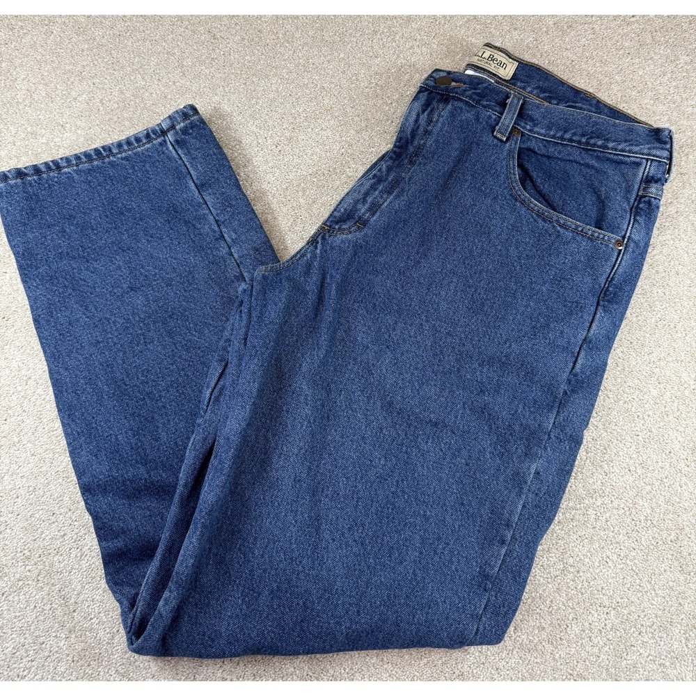 LL Bean Flannel Plaid Lined Jeans Men's 38 x 32 Blue Denim Natural Fit American